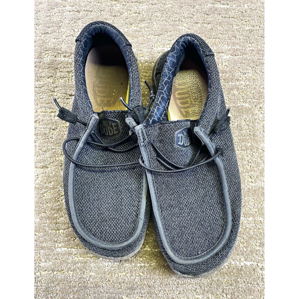 HEY DUDE Wally Sox Micro Total Black Lace-Up Fabric Loafer Kids EU 39 M 6 / L 8